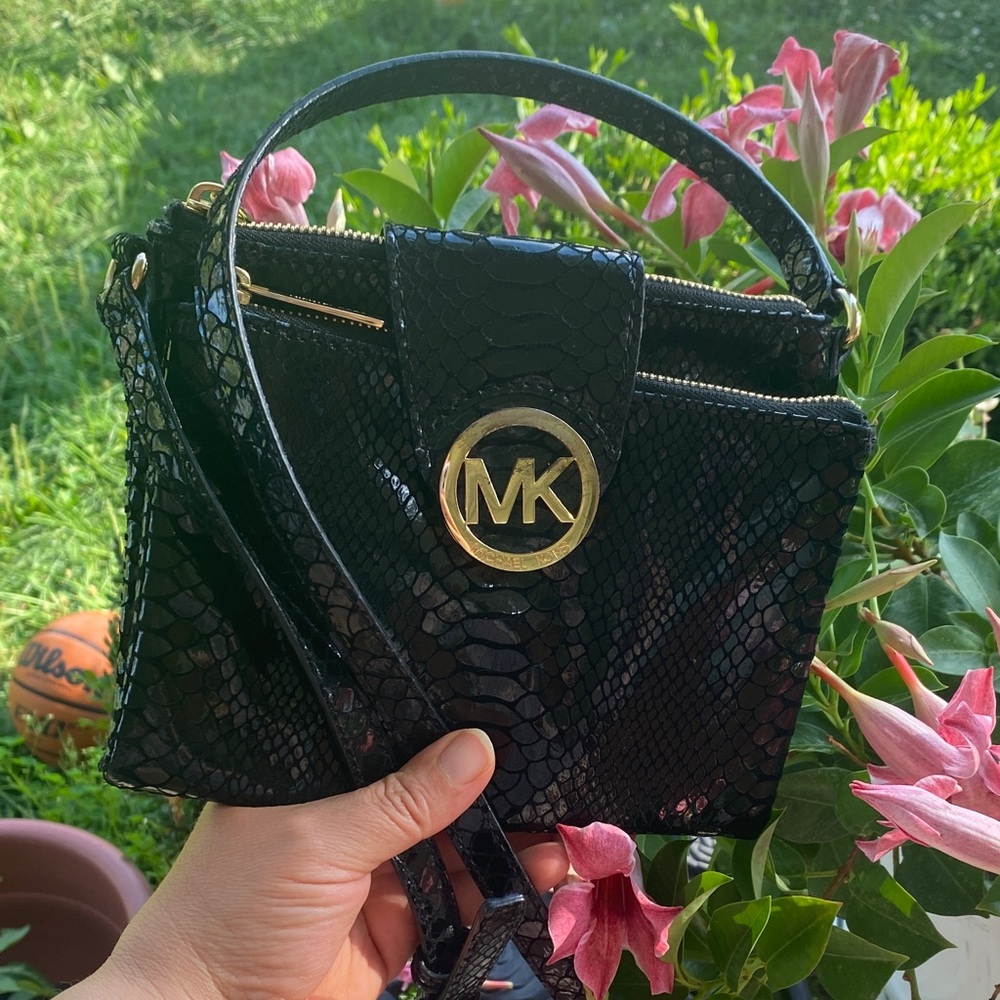 Michael Kors Black Python Embossed Leather Crossb… - image 1